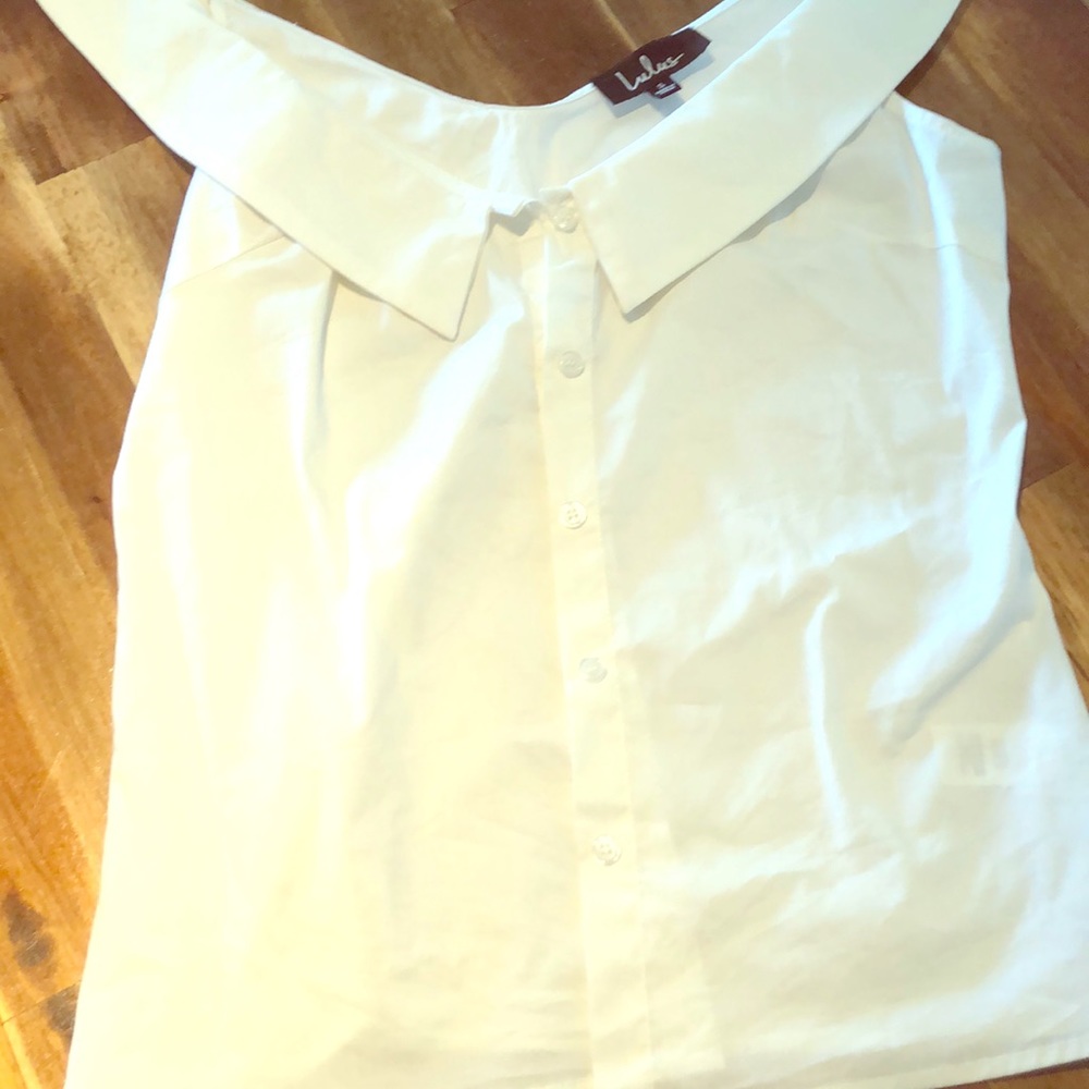 Off the shoulder white button down.